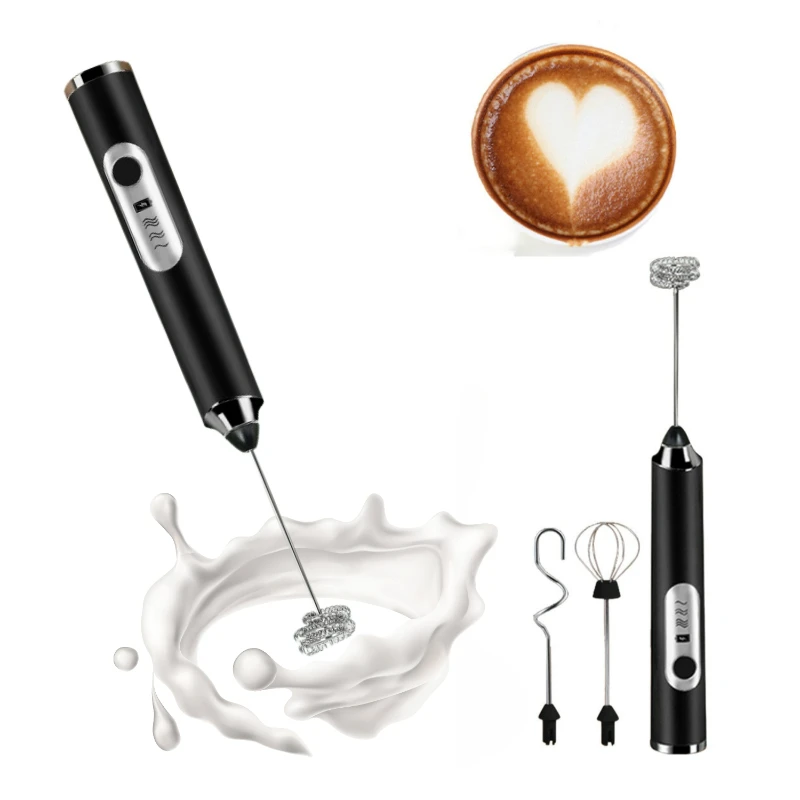Mezclador de espuma recargable, jarra negra y base de carga, espumador de  leche eléctrico de 3 velocidades de mano, incluye taza, espumador para  café